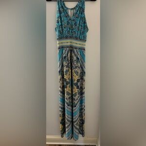 dressbarn Teal and Yellow Floral Maxi Dress